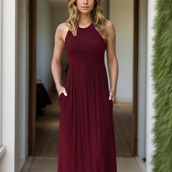 Pocketed Round Neck Sleeveless Dress - Picture 1 of 9